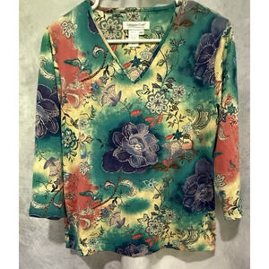 Vtg Coldwater Creek Made in USA Women’s Medium Floral Long Sleeve Blouse Boho